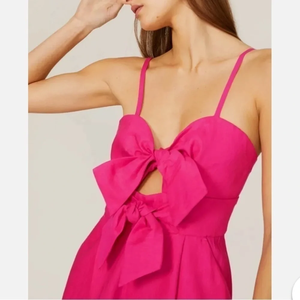 MILLY Romper Womens 4 Pink Anya Linen Blend Bow Front Sleeveless Sweetheart.